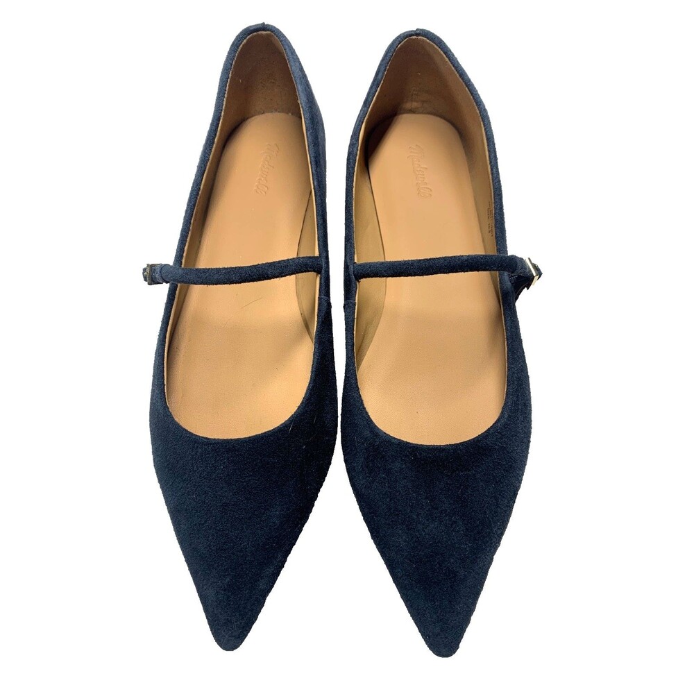 Madewell The Elsie Pointed Toe Flat Navy Blue Suede Mary Jane 10.5